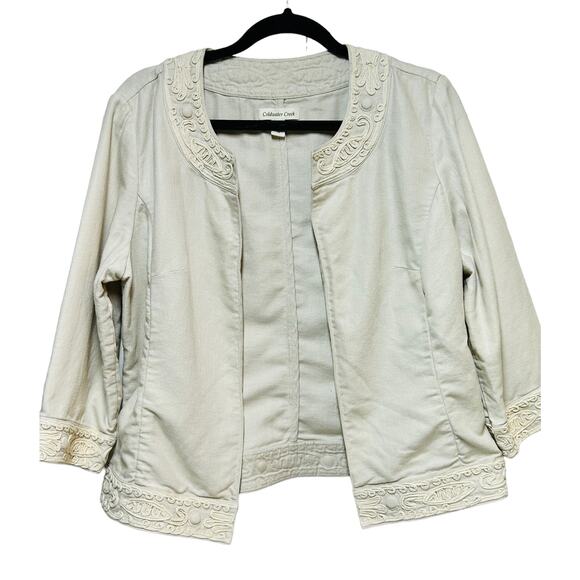 Coldwater Creek Open Front Long‎ Sleeve Linen Jacket Cream Women's Size 14 - Picture 1 of 8